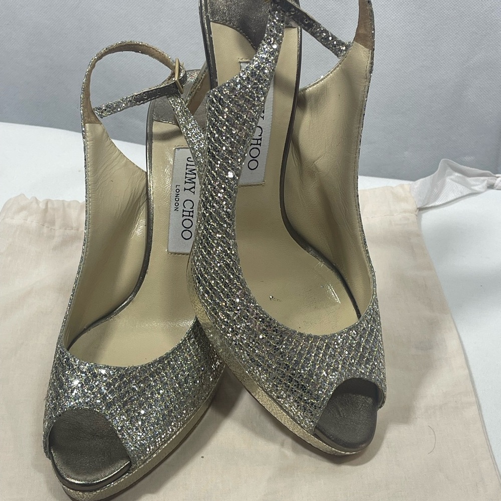 Jimmy Choo Authentic Glitter Slingback heel size 39/8 us